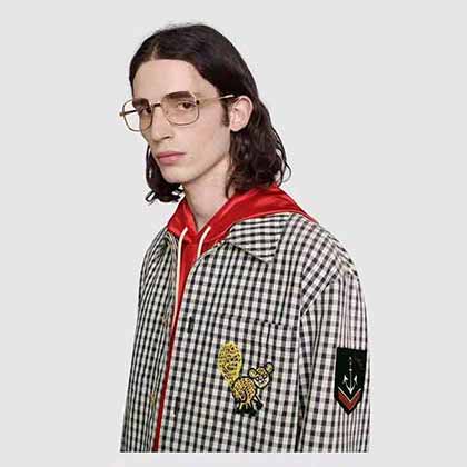 Gucci刺繡貼飾格紋棉質夾克外套_gucci刺繡外套