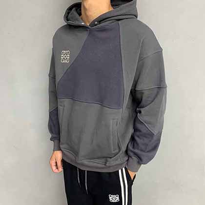 品牌潮流定制精梳棉拼接刺繡連帽