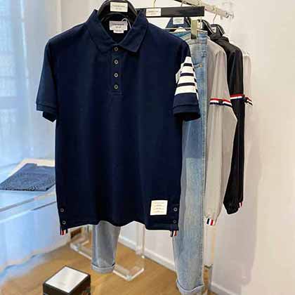 TB紐扣裝飾半開襟經典翻領短袖