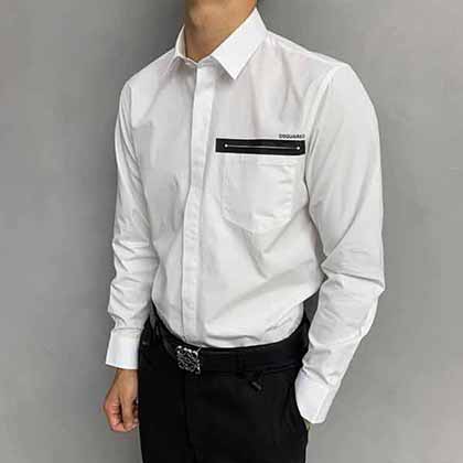 D2夏季男士襯衫，品牌潮流logo印花長袖襯衫。