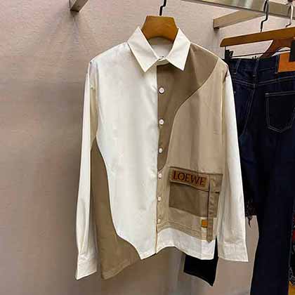 Loewe早秋新款真皮長袖翻領襯衫夾