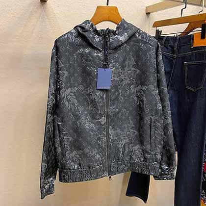 LV路易家男裝休閑外套，渲染提花防風連帽夾克外