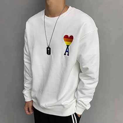 Ami品牌潮流logo刺繡套頭衛衣。