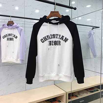 Dior早秋新品學院風字母繡花連帽衛衣，進口織機