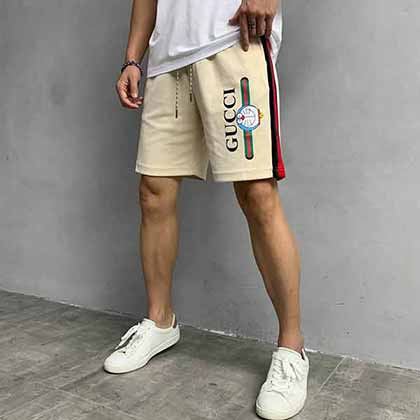 Doraemon x Gucc品牌潮流logo聯(lián)名印花織帶休閑短褲