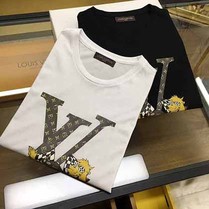 廣東服裝網Lv新款定制雙絲光棉圓領短袖T恤