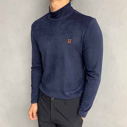 愛馬仕潮流logo小高領刺繡長袖T恤