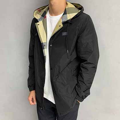 BBR男士秋冬款外套，徽標紐扣連帽兩面穿風衣夾克/外套