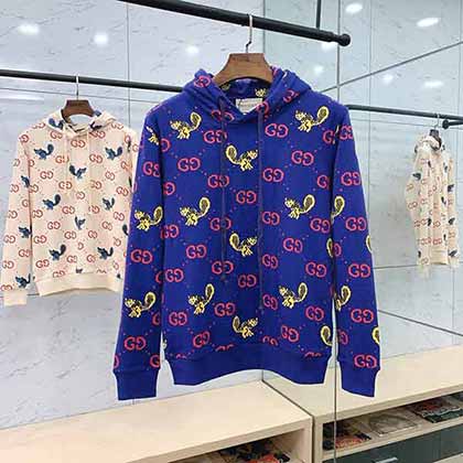 Gucci古奇早秋新品滿印連帽衛衣