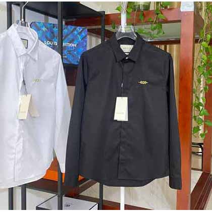 古奇商務男裝潮流大品牌高士線立體繡花休閑襯衫