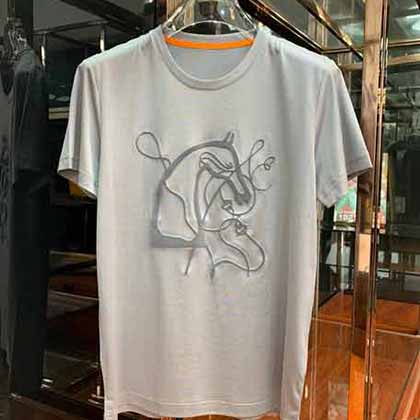 專柜尾單大品牌外貿男裝Hemès夏季短袖t恤男修身上衣服半袖