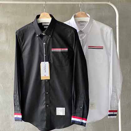 TB THOM經典百搭純棉基礎襯衫，紅白藍精典織帶搭配！