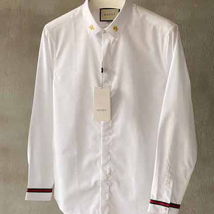 新款古奇領角高士線立體小蜜蜂金絲線繡花休閑襯衫