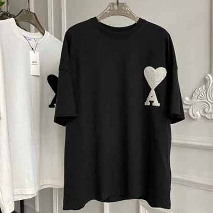 品牌AMI男士短袖男t恤圓領純棉大品牌衣服夏季高等男款白t