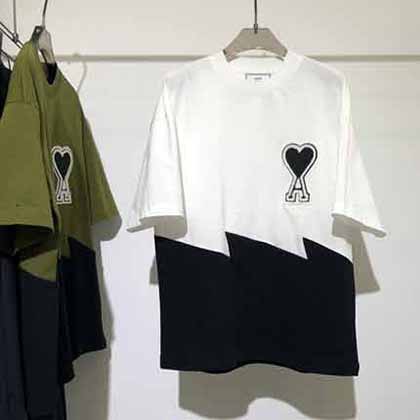 AMI春夏新款寬松圓領男t恤，刺繡愛心A字母時尚短袖T恤衫！