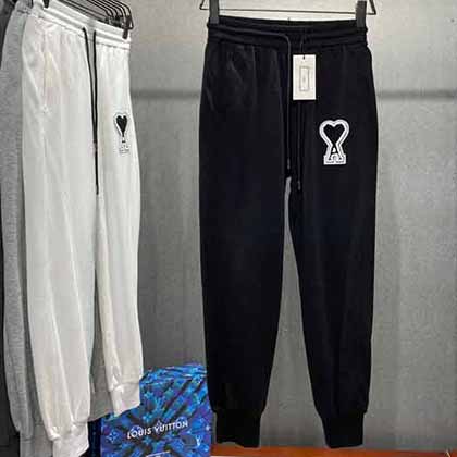 Ami 21秋冬植絨愛心撞色百搭顯瘦束腳休閑褲，百搭褲裝