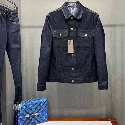 D1or 原牛黑色標志性oblique印花牛仔夾克