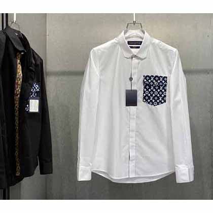 LV新款18k鍍金扣點綴英式繡花領男士襯衫
