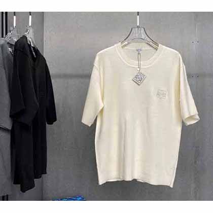 LOEWE早秋新款純色羊毛針織彈力圓領短T