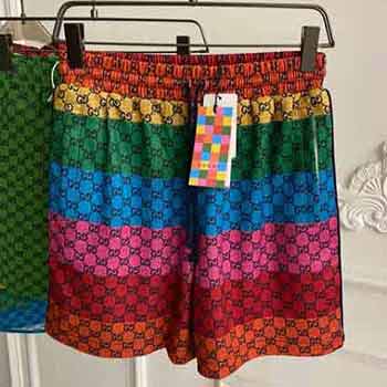Gucci新款經(jīng)典雙G圖案彩藍色絲質(zhì)短褲