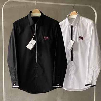 大品牌外貿(mào)男裝 CD男士經(jīng)典字母彩色線刺繡時(shí)尚長袖襯衫