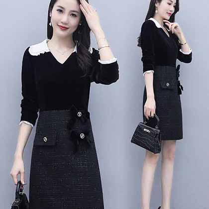 CHANEL名媛氣質小香風絲絨拼接粗花呢連衣裙！