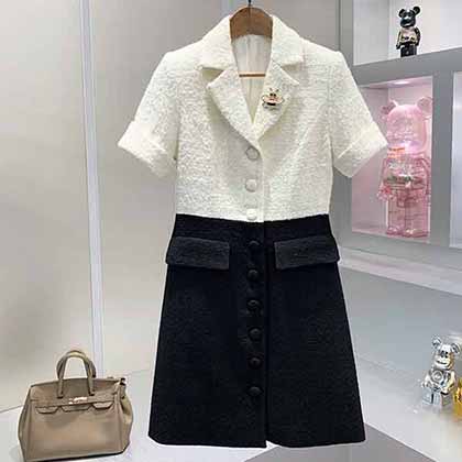 Dior假兩件 甜美范職業亮絲粗呢小香風連衣裙