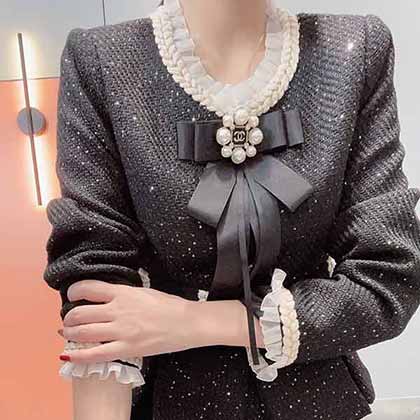 小香早秋新款小香粗尼編織邊套裝，女