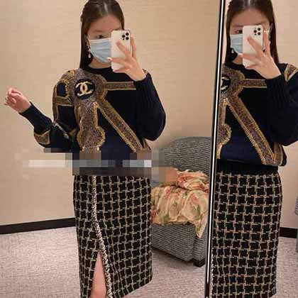 CHAN秋冬新款圓領重工提花毛衣 羊絨毛衣