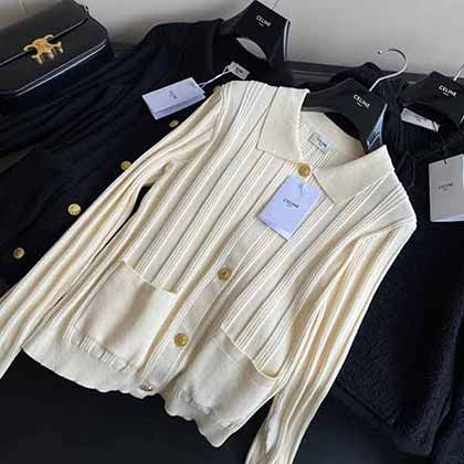 Celine大品牌的女裝羊絨小翻領開衫
