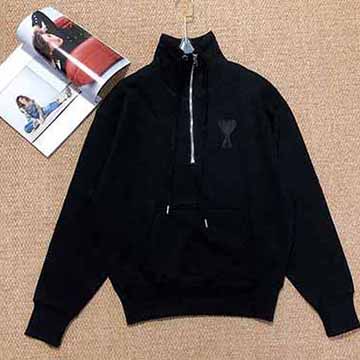 AMI法國潮牌刺繡同色系大愛心衛衣 立領半拉鏈衛衣