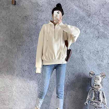 AMI法國潮牌刺繡同色系大愛心衛衣 立領半拉鏈衛衣