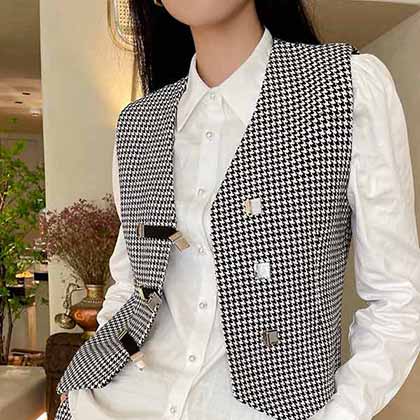 小香新款經典Oblique提花馬甲襯衫短褲超A三件套裝