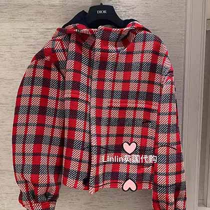 女裝國際大品牌迪奧早秋新品，原單品質紅格紋連帽夾克外套！