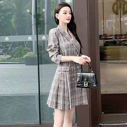 DIO21ss早秋新款專柜定制休閑翻領收腰西裝裙