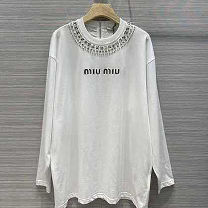 原單品質M imiu 施華洛水晶領鉆寬松大T純棉上衣