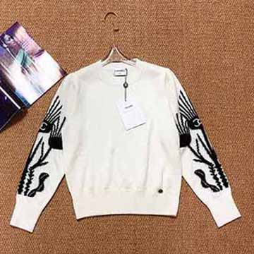 CHAN新款袖子提花羊絨毛衣 圓領(lǐng)毛