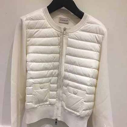 Moncler早秋新品經典小圓領羊毛針織拼接夾克單羽絨！