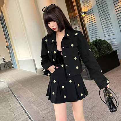 CHANL原版定制牛仔夾克小外套百褶小A短裙！