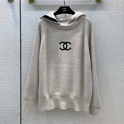 Chanl秋冬新款日本vintage中古系列雙c連帽領(lǐng)針織毛衣！