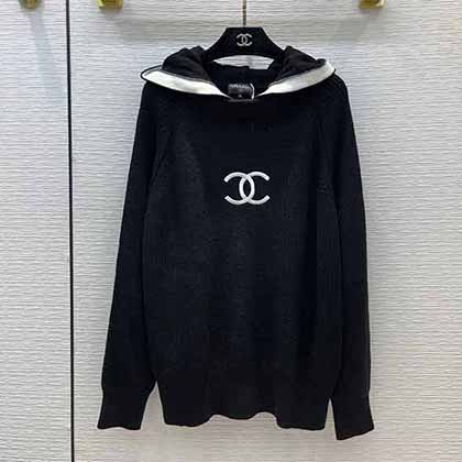 Chanl秋冬新款日本vintage中古系列 雙c連帽領針織毛衣！