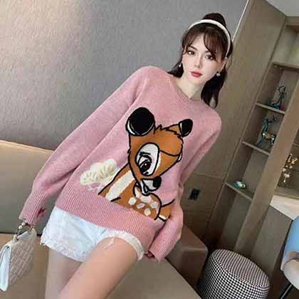 Editin23早秋新系列！慵懶風小鹿斑比寬松針織套頭