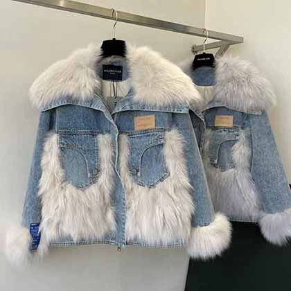 BALENCIAGA 牛仔皮草：新潮設計，磨砂真皮，高等狐腹毛