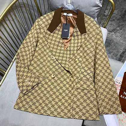 高街時(shí)髦單品Fendi早秋新品FF色織提花西裝外套！