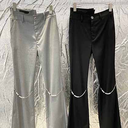 秋冬新款可拆卸珍珠鏈條喇叭褲原版定制女裝！