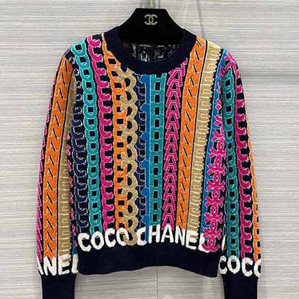 Chane香奶奶原版定制水鉆五金裝飾扣派甜甜圈彩虹針織毛衣