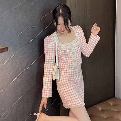 秋冬新款粉格獨家定制粗呢套裝，名媛風高品質套裝