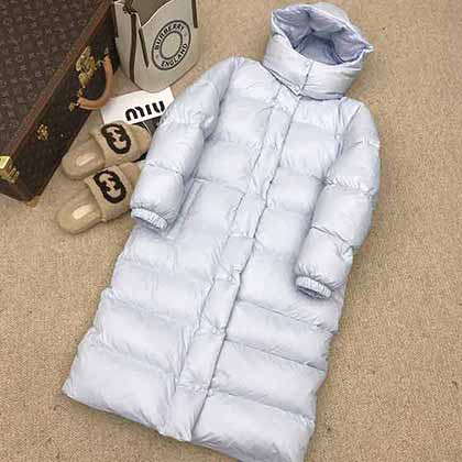 MIU家秋冬新品減齡馬卡龍色系連帽面包服長款羽絨外