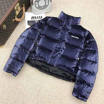 MIU氣質小翻領短款字母logo印花裝飾面包羽絨