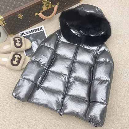 Monler秋冬新品SERIFUR金屬感毛領羽絨服